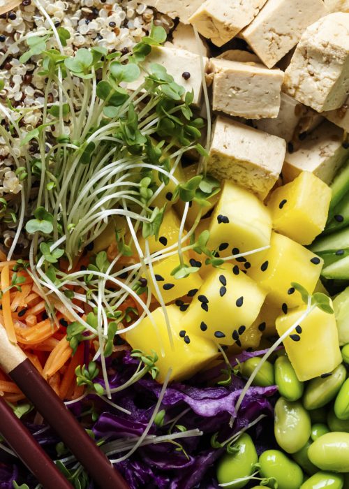Vegan poke bowl with marinated tofu photography Vegan poke bowl with marinated tofu photography